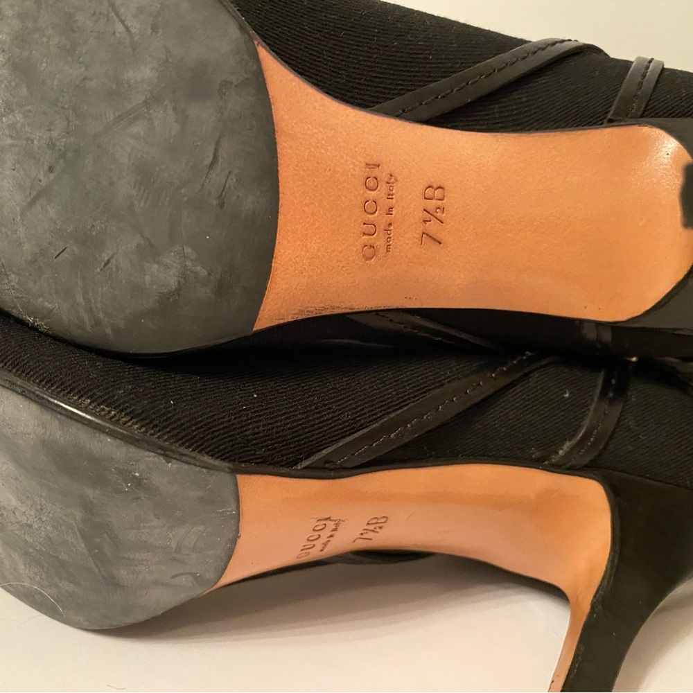 GUCCI HEELS STILETTO SHOES BLACK STRETCH FABRIC LEATHER TRIM BUCKLE 7.5B POINTY - Picture 15 of 15